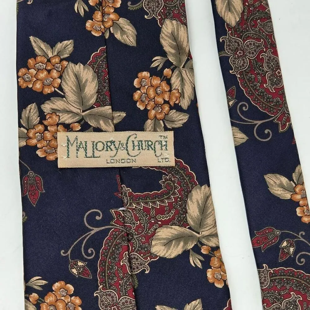 MALLORY & CHURCH 100% SILK TIE BLACK FLORAL PAISLEY SMOOTH 4